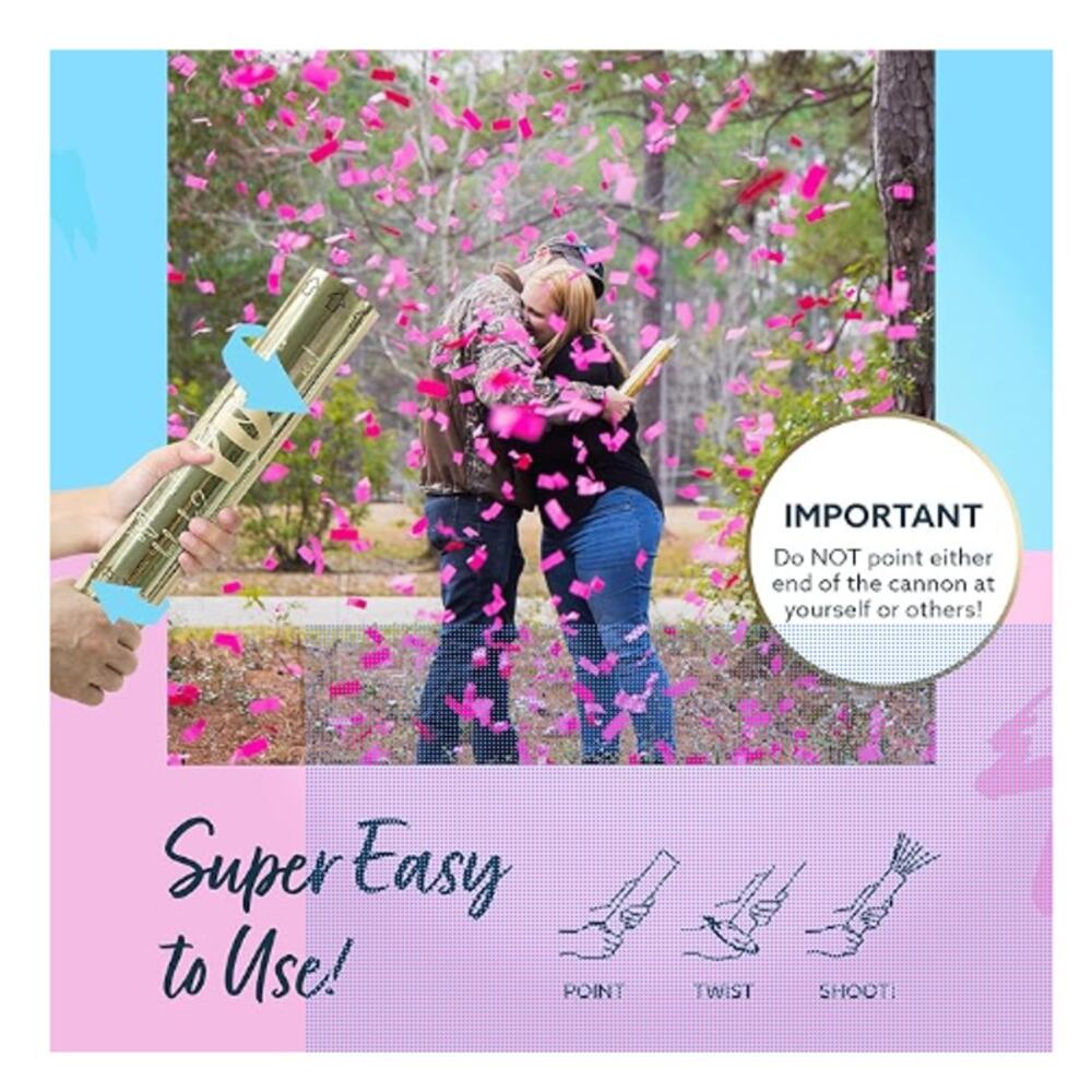 Gender Reveal PINK NON TOXIC HOLI POWDER CONFETTI popper 2 Pack Party 15ft throw